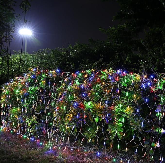 Joomer Christmas Net Lights - 2PACK 12FT x 5FT 360 LED Plug-in Mesh Lights, Waterproof with 8 Modes, Timer, Connectable for Bushes, Trees, Garden, Outdoor Christmas Decor (Clear Wire, Multicolor)