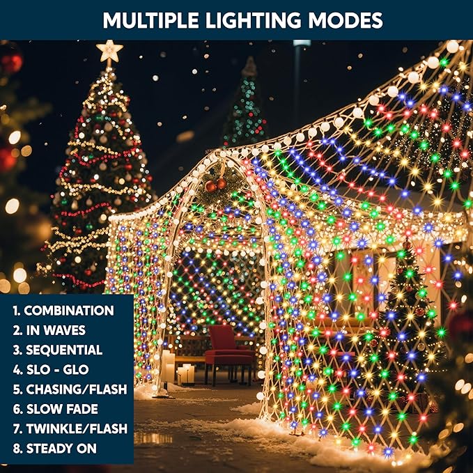 JOYIN 360 LED Christmas Net Lights, 6.5X 16.4FT Christmas Mesh Lights with 8 Modes, Connectable, Waterproof for Bushes Trees Yard Indoor Outdoor Xmas Decorations (Multicolor)