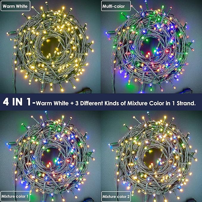 Christmas Lights 300 LED 108FT Color Changing Christmas Tree Lights with Warm White & Multicolor, 11 Modes Waterproof and Connectable Christmas String Lights with Remote for Xmas Decorations