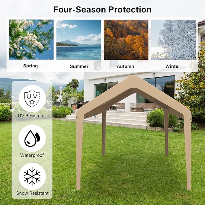 Canopy Replacement Cover, Carport Replacement Canopy, 800D Oxford Waterproof & UV Protected Tarp with Ball Bungees (Frame is not Included) (Beige, 12x20)