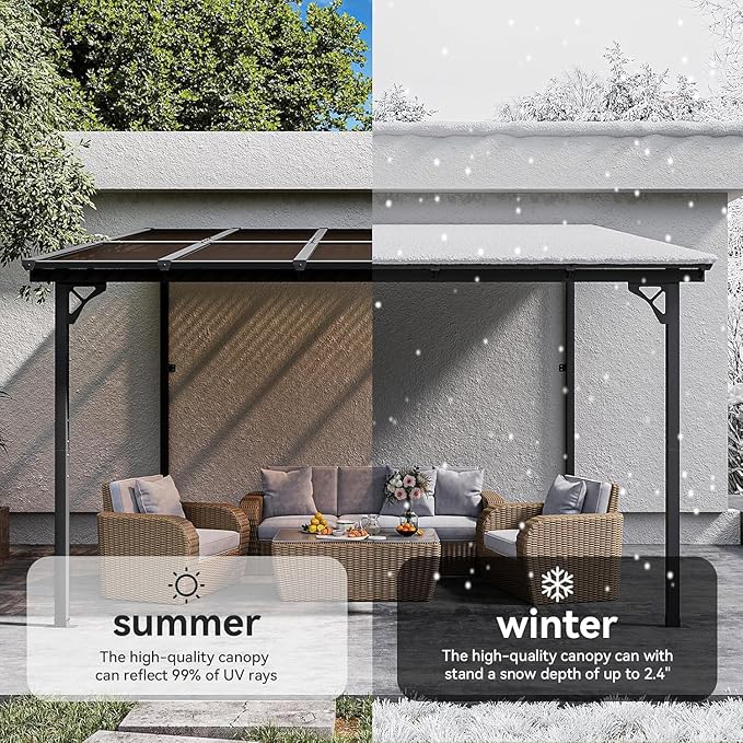 Aoxun 10' x 12' Gazebo for Patio, Gazebo Pergola with Sloped Roof, Large Wall-Mounted Heavy Duty Awnings, and LED Outdoor Waterproof Hanging Lights, for Backyard, Deck, Patio