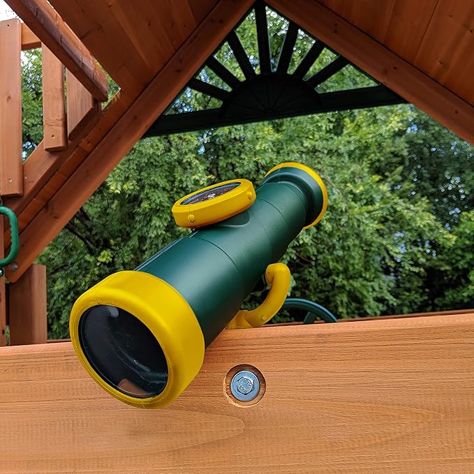 Gorilla Playsets 01-1066-Y Outing Wood Swing Set with Wood Roof and Trapeze Arm - Yellow Slide