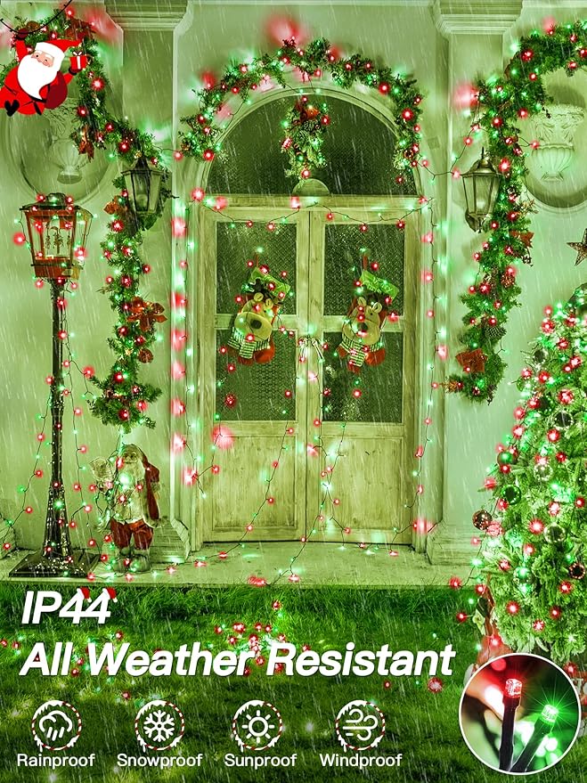 Christmas Lights 66FT 200 LED, Christmas Tree Light with 8 Lighting Modes, Outdoor Waterproof String Lights with Remote and Timer, Fairy Light for Holiday Decor (Red and Green)