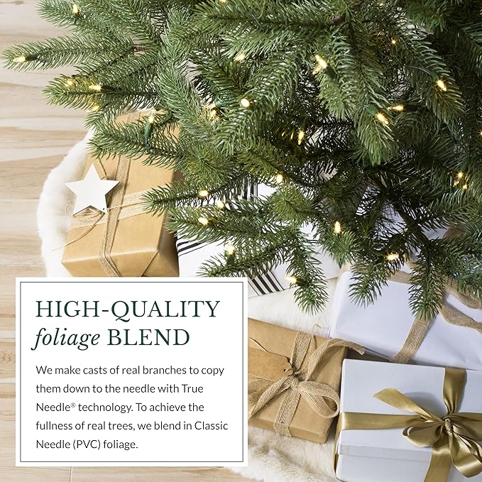 Balsam Hill Mountain Spruce - Realistic Narrow Artificial Christmas Tree with True Needle Foliage Available Unlit or with Warm LED Clear Lights, LED Clear, 7.5'