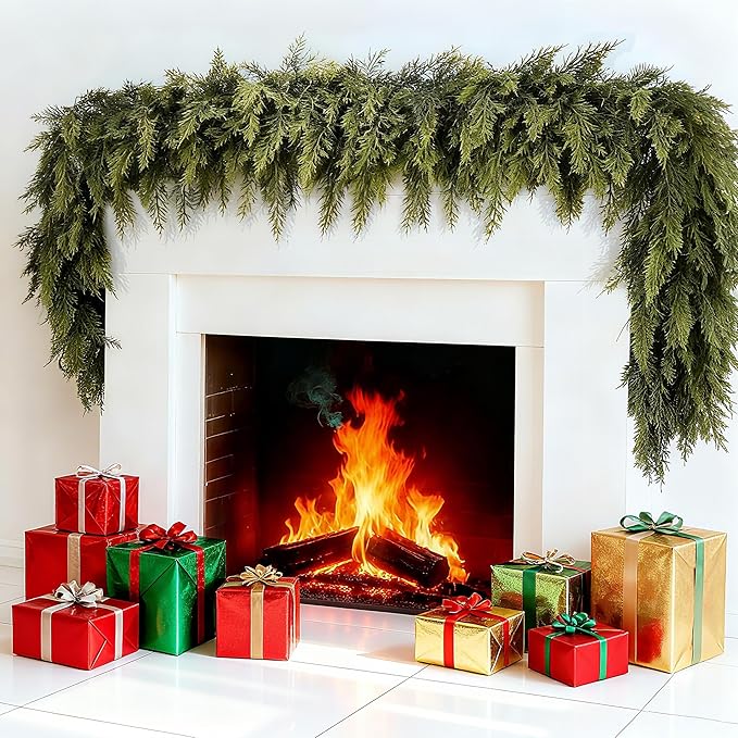 6 FT Christmas Cedar Garland, Artificial Realistic Faux Greenery Pine Garland - Soft Bendable, Lifelike Christmas Decorations for Table, Mantle, Wall, Indoor Outdoor Holiday Party (1 Pcs)