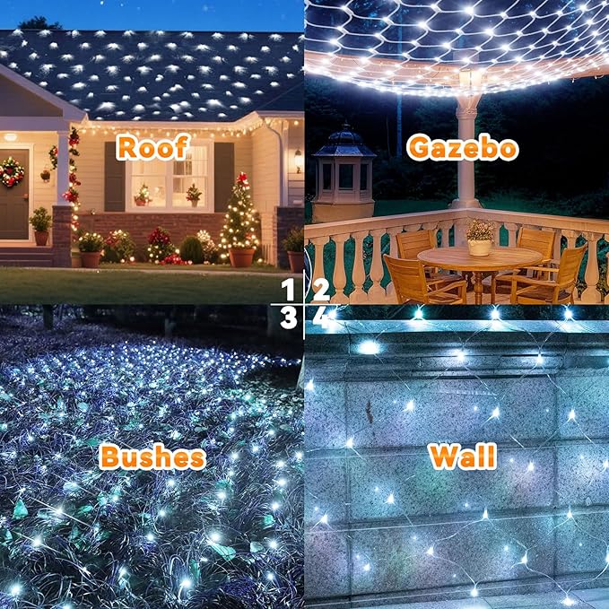 LitHome 14.8FT x 5FT Christmas Net Lights, 300 LED Net Lights Outdoor Mesh Light with 8 Modes, Connectable Waterproof Cool White Christmas Mesh Light for Bushes, Garden, Backyard, Xmas, Holiday Decor