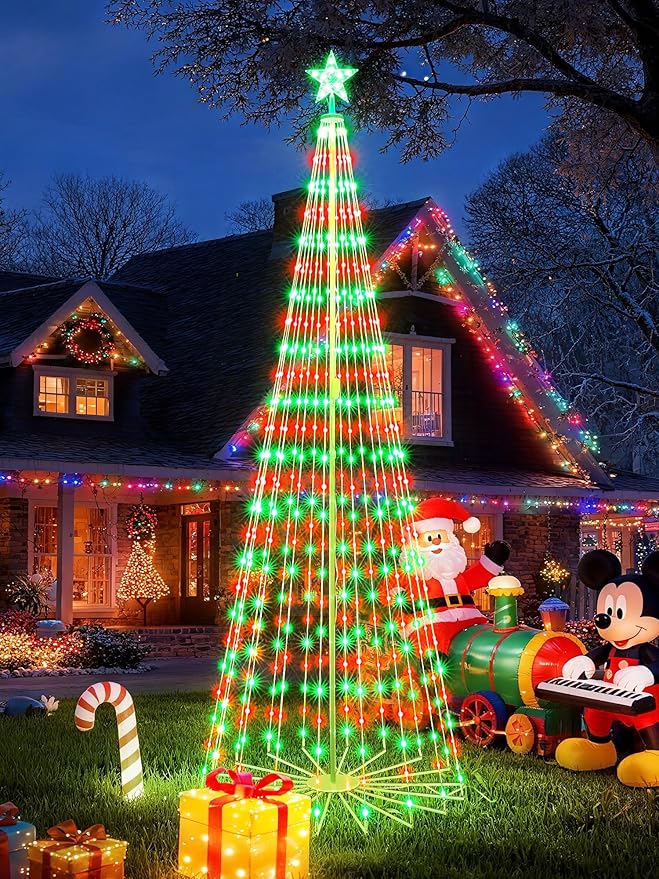 Flacchi Smart Christmas outdoor Tree Lights - 8.8FT Star Tree Topper with Removable Bracket, App Control, Sync with Music, Waterfall Colored Lights for Holiday Outdoor Decorations (8.8FT/ Rope Lights)