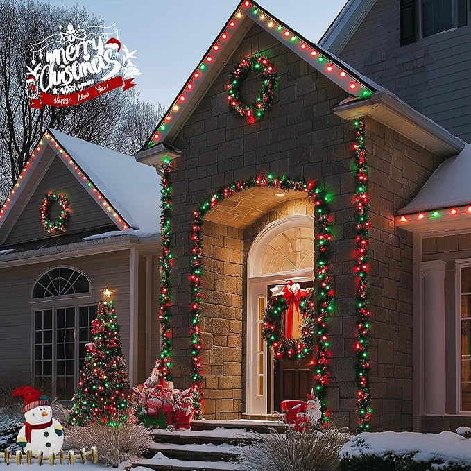 JMEXSUSS 600 LED Red and Green Halloween String Lights Outdoor, Red and Green Lights Clear Wire, Christmas Twinkle String Light Plug in for Outside Tree Christmas Halloween Decorations