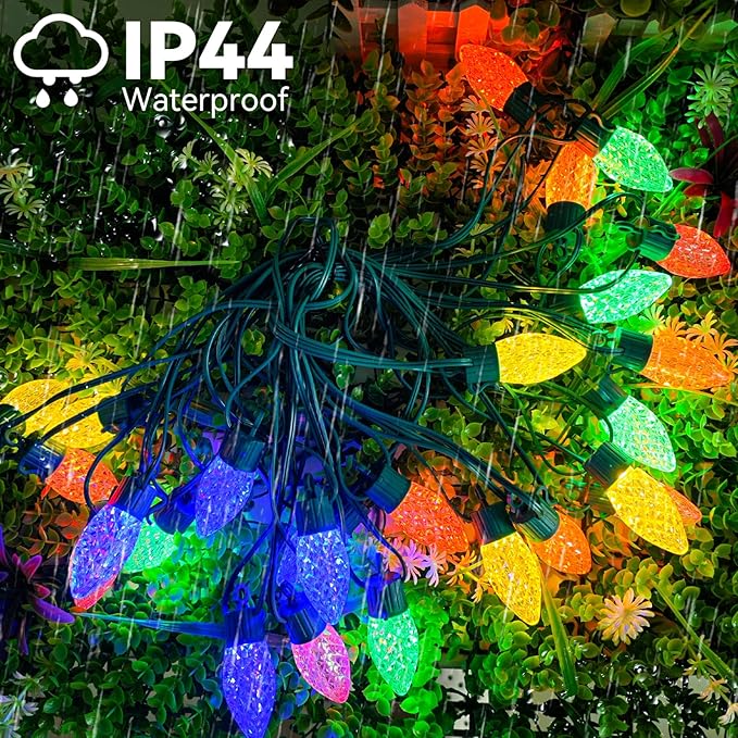 kolpop C9 LED Christmas Lights Outdoor, 50FT String Lights with Remote Control & Timer, 8 Modes Waterproof Large Bulb Strawberry String Lights for Tree House Roof Party Decor (Warm & Multicolor)