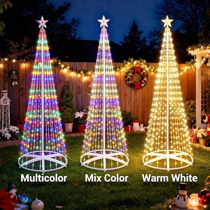 iBaycon Christmas Tree Star Lights, 6.9FT 298 LEDs Color Changing Artificial Lights with Remote Control Timer Outdoor Waterproof for Home Party Christmas Decorations (Warm White to Multicolor)