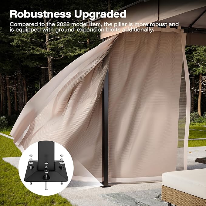 LAUSAINT HOME 10x13ft Outdoor Patio Gazebo with Double Roof, Heavy Duty Waterproof Gazebo Canopy Tent with Mosquito Netting for Backyard, Garden, Lawn & Wedding, Champagne