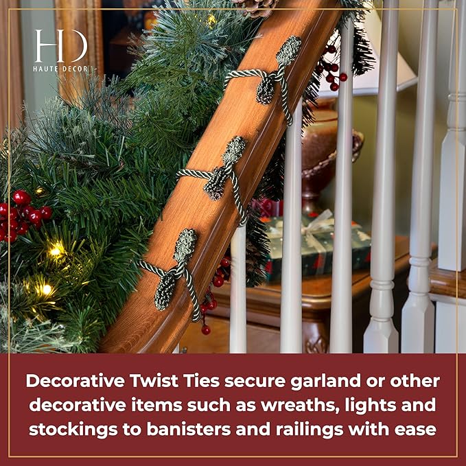 Haute Decor Decorative Garland Ties, 6 Pack, 20 inches (Blue) - Hang Garland, Lights, Christmas and Hanukkah Decorations