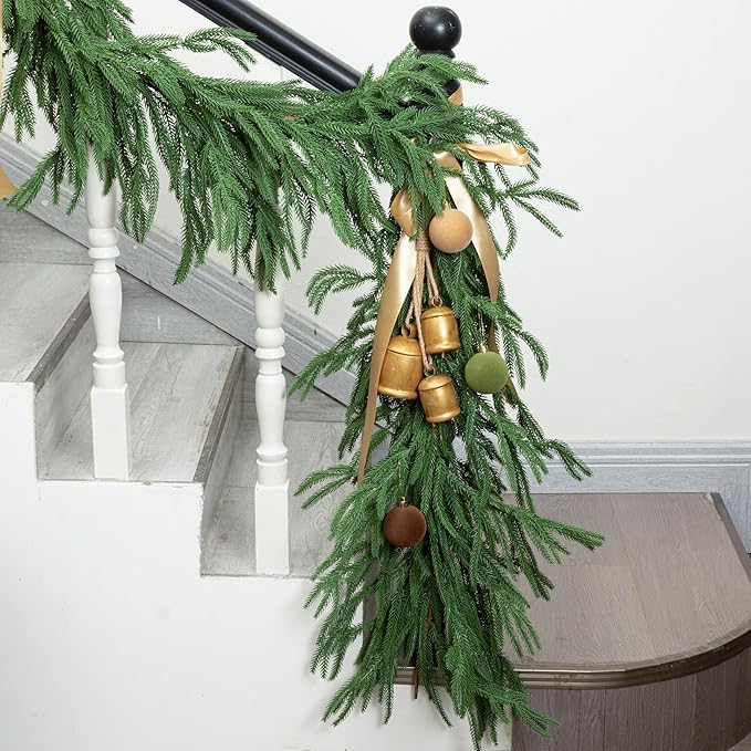 2 PCS 6FT Norfolk Pine Garland Realistic - 72" Thick Deluxe Faux Christmas Greenery Garland Artificial Green Winter Pine Garlands for Mantle Staircase Table Indoor Outdoor Holiday Decoration