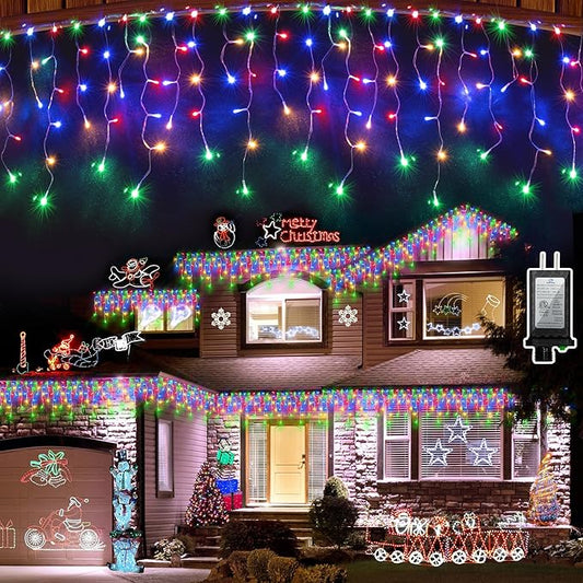 810 LED Christmas Lights Outdoor Indoor, 82ft Multicolor String Lights with 180 Drops, 12 Modes Dimmable Curtain Lights with Timer, Waterproof Twinkle Fairy Lights for Bedroom Window Xmas Decor