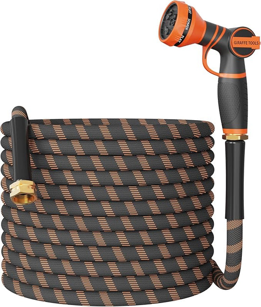 Giraffe Tools Non-Expandable Garden Hose 75FT 1/2¡± Lightweight Flexible Water Hoses Burst 600 psi with 9 Spray Function Nozzle Heavy Duty Hose