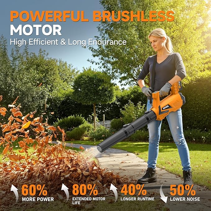 Alloyman 40V Battery Powered Leaf Blower Cordless with 2¡¿2.0Ah Battery and Charger, 650CFM Brushless Handheld Blowers, 3 Speed+Turbo Mode Electric Leaf Blower for Lawn Care, Leaves, Dust, Snow