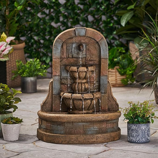 Merax 29" High Roman Tier Fountain, Outdoor Weather-Resistant Floor Fountain, Classic Design for Garden Patio Yard, Stone Gray