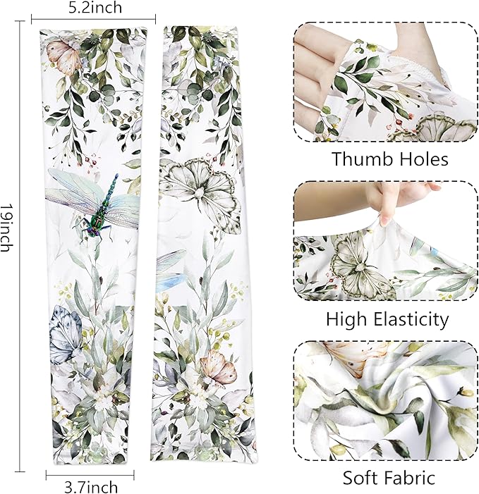 Buwuta Garden Sleeves for Women Dragonfly Sun Protection Sleeves Anti-Scratch Arm Cooling Sleeves for Farmers Sports