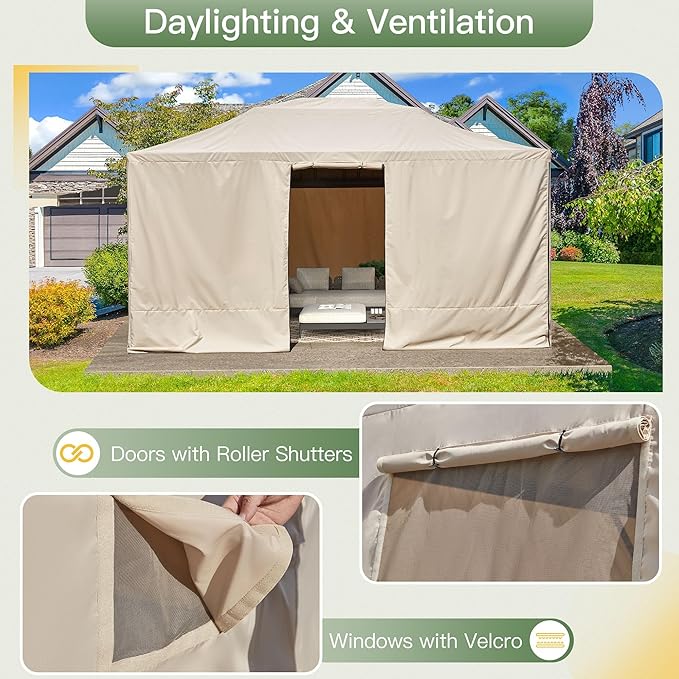 MELLCOM Winter Gazebo Cover for 12×14 Hardtop Gazebo, with Mesh Screens and Doors and Windows, Accessories for All Seasons