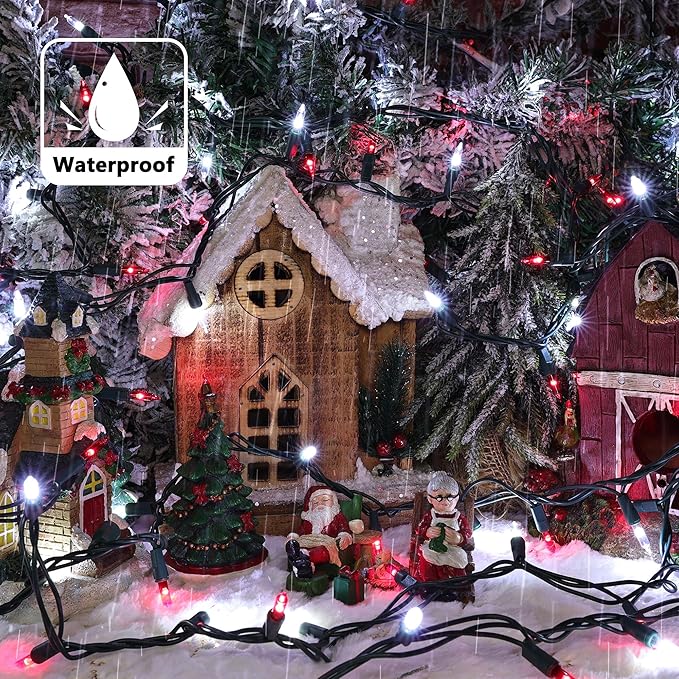 Christmas Lights -1 Pack 21.5FT 100LED Conectable Waterproof String Lights Brighter Detachable Plug-in Lights Indoor & Outdoor for Christmas decorationr(Red & White)