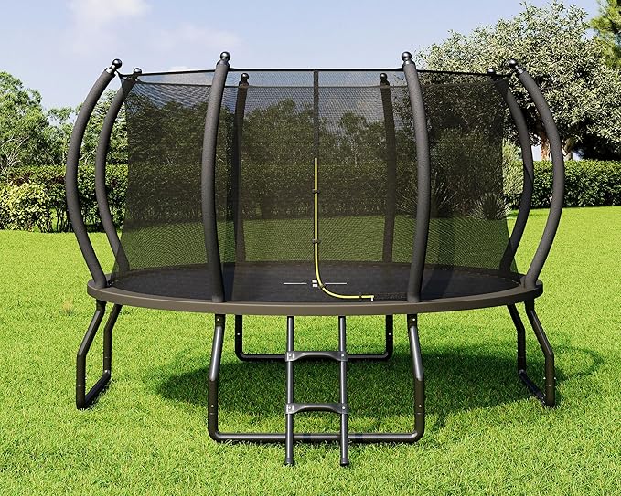 8FT 10FT 12FT 14FT 16FT Trampoline with Pop-up Quick Connector and Basketball Hoop, Trampoline Outdoor with Enclosure, Ladder, ASTM Approval for Kids and Adults