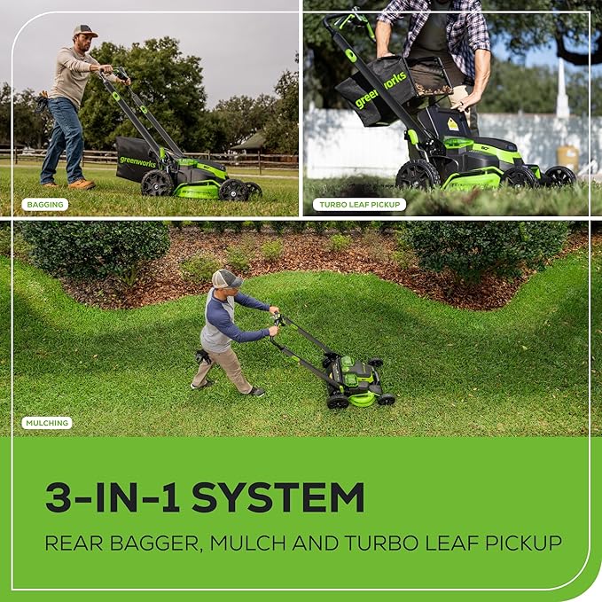 Greenworks 80V 25 Brushless Cordless (Self-Propelled) Dual Blade Lawn Mower (LED Headlight + Aluminum Handles), 4.0Ah Battery and Rapid Charger Included