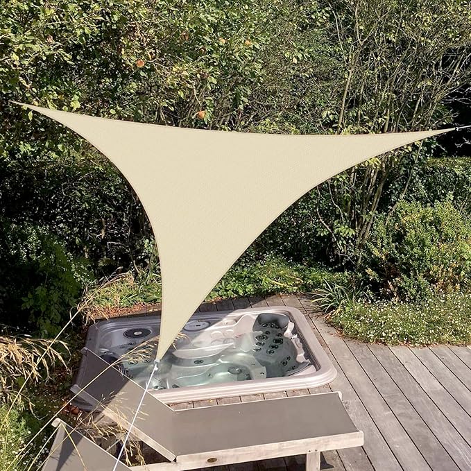 Patio Paradise 7' x 7' x 6'10" Sun Shade Sail Triangle Canopy, Permeable Shade Cloth Fabric Sunlight Block Patio Cover HDPE Deck Awning for Outdoor Backyard Pergolas Roof Shading, Sand