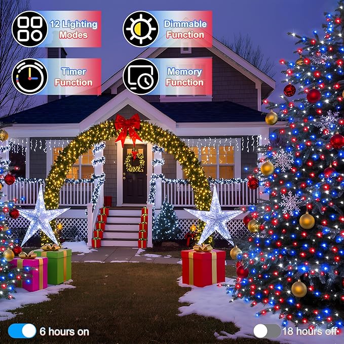 750 LED 240FT Christmas String Lights Outdoor, 12 Pro Modes and Timer Memory & Brightness, Plug in Waterproof Dark Green Wire Twinkle Light for for Xmas Yard Tree Wedding Party Decor Red White Blue
