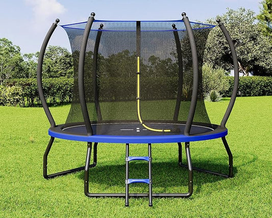 8FT 10FT 12FT 14FT 16FT Trampoline with Pop-up Quick Connector and Basketball Hoop, Trampoline Outdoor with Enclosure, Ladder, ASTM Approval for Kids and Adults