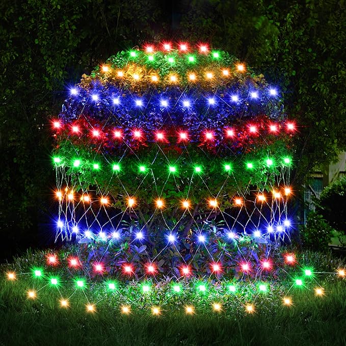 JOYIN 200 LED Christmas Net Lights, 6.5X 10FT Christmas Mesh Lights with 8 Modes, Connectable, Waterproof for Bushes Trees Yard Indoor Outdoor Xmas Decorations (Multicolor)