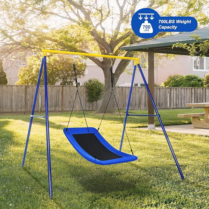 Costzon 700 lbs Giant 60'' Platform Tree Swing for Kids and Adult, Indoor/Outdoor Large Swing with Oxford Fabric, Adjustable Hanging Ropes, Suitable for Park, Playground, Backyard (Blue)