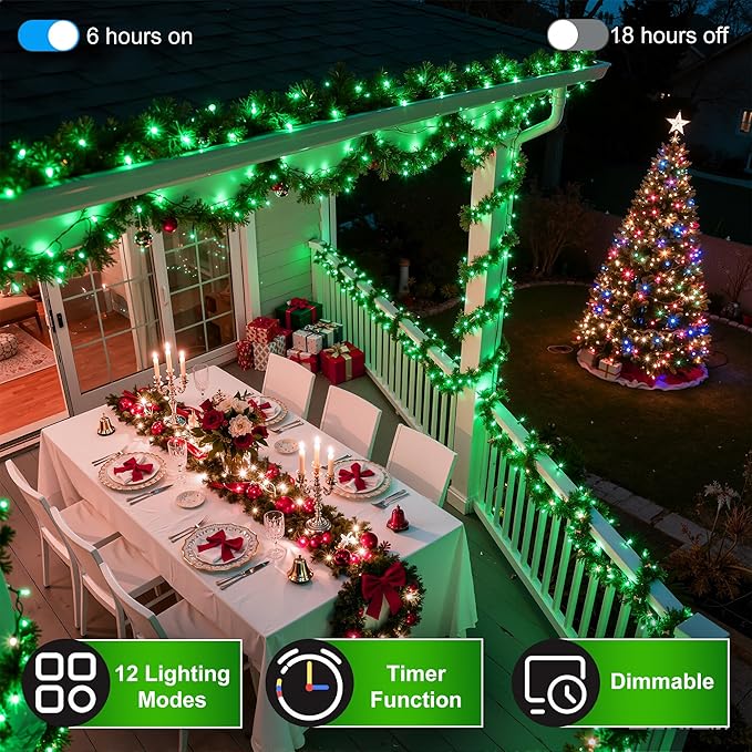 240FT 750LED Christmas Lights,12 Modes Green Outdoor String Lights with Timer & Dimmable, Waterproof Green Wire Christmas String Lights for Indoor Tree Xmas Patio Fence Balcony Garden Party Decor