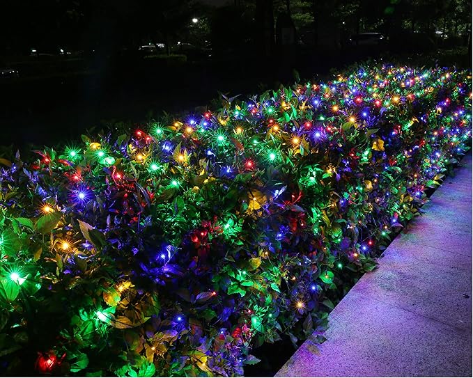 Joomer Christmas Net Lights - 12FT x 5FT 360 LED Plug-in Mesh Lights, Waterproof with 8 Modes, Timer, Connectable for Bushes, Trees, Garden, Outdoor Christmas Decor (Green Wire, Multicolor)