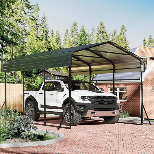 10x15 Carport Heavy Duty, Metal Carport with Galvanized Steel Roof, Metal Car Garage Multi-Use Shelter Outdoor Portable for Car, Boat, Pickup and Tractor, Black