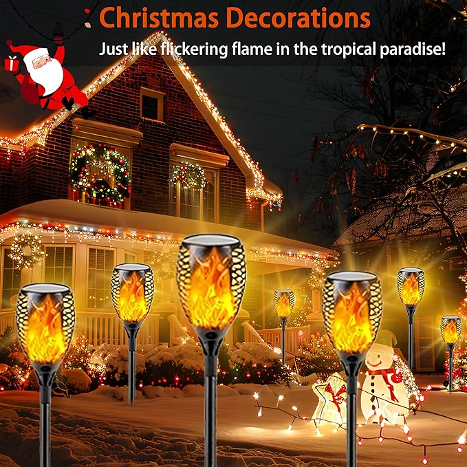 Upgraded Solar Lights Outdoor, 6 Pack Flickering Flame Solar Torch Lights with Super Larger Size for Christmas Decor, Solar Christmas Lights Waterproof Solar Powered Outdoor Lights for Garden Pathway