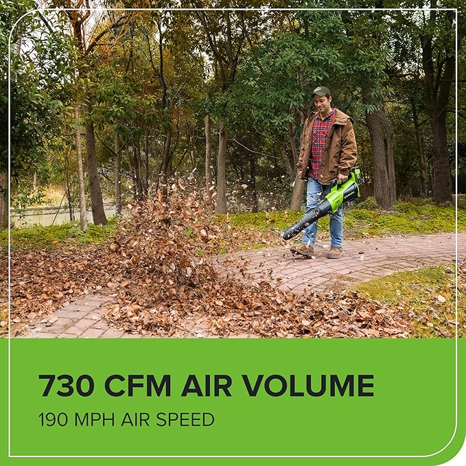 Greenworks 40V (730 CFM / 190 MPH) Cordless Leaf Blower with High Power Brushless Motor, Lightweight Backyard Cleaner for Fast Debris Removal, Includes 5.0Ah Battery & 5A Rapid Charger