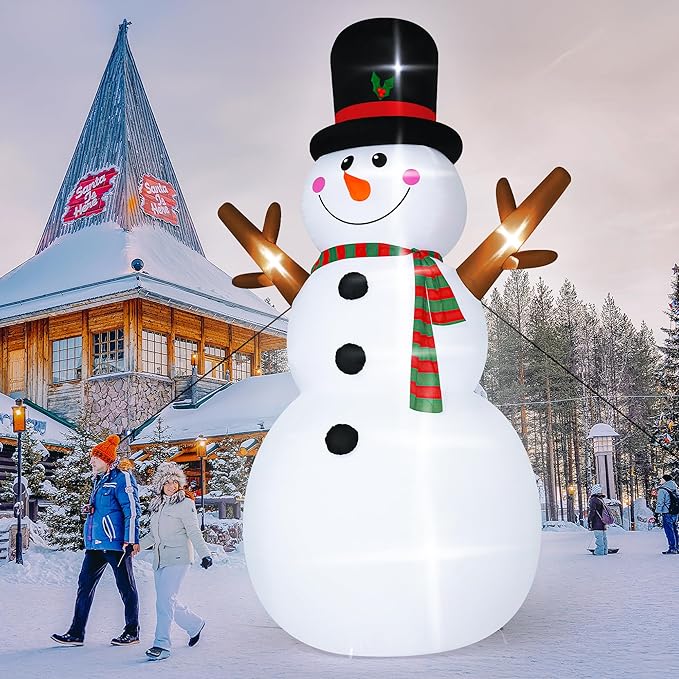 18FT Christmas Inflatable Snowman, Super Large Blow Up Snowmen Outdoor Decor with LED Lights, Waterproof Giant Snowman Yard Decoration for Holiday, Xmas Party, Garden