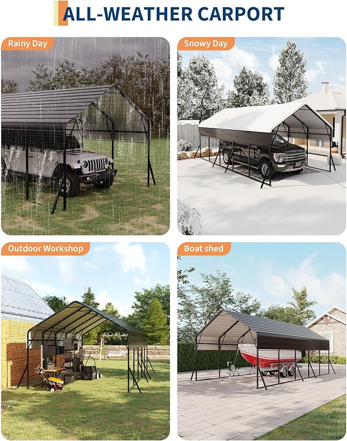 13x26 FT Heavy Duty Metal Carport Kit with Reinforced Frame & Anchor Bolts, for RV, Truck, Boat, Tractor Shelter, 100MPH Wind/35PSF Snow Rating, Easy Assembly