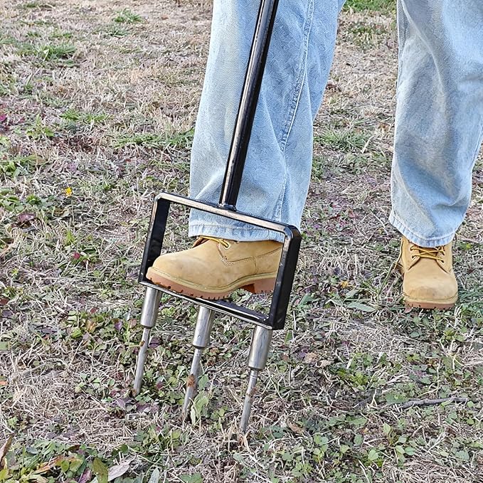 Lawn Aerator, Core Aerator Lawn Tool, Stainless Steel 3-Corer Lawn Hand Aeration – Manual Yard Plug Aerator for Compacted Garden Soil, Garden Care, Gardening Core Aeration Tool (Spike Tine)