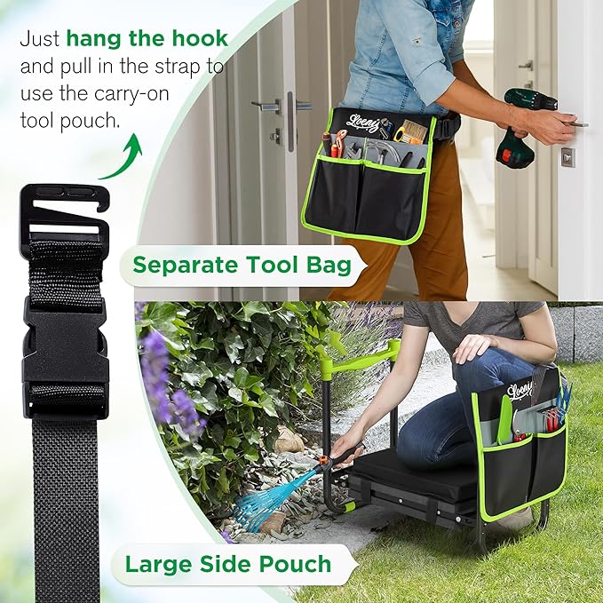 10.8¡± Wide Garden Kneeler and Seat, Heavy Duty Foldable Gardening Stool with Tool Belt Pouch, Included Thickened Kneeling Pad, Portable Gardening Bench Chair for Seniors & Parents