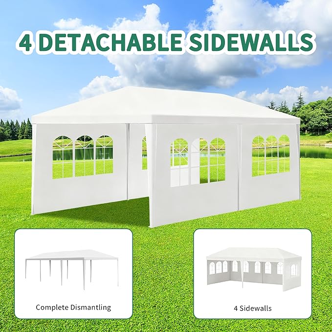 10' x 20' White Gazebo Canopy Tent with 4 Removable Sidewalls, Outdoor Shade Shelter with Transparent Windows for Party, Wedding, Birthday, Events, Gatherings, BBQ, Patio