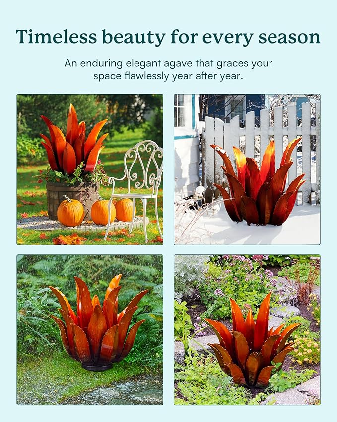 Large Metal Agave Plant Decor - 25.5" H Hand Painted Country Garden Sculpture, Home & Outdoor Metal Agave Yard Art Decor, Patio Lawn Ornament Ideal Gift for Family & Friends