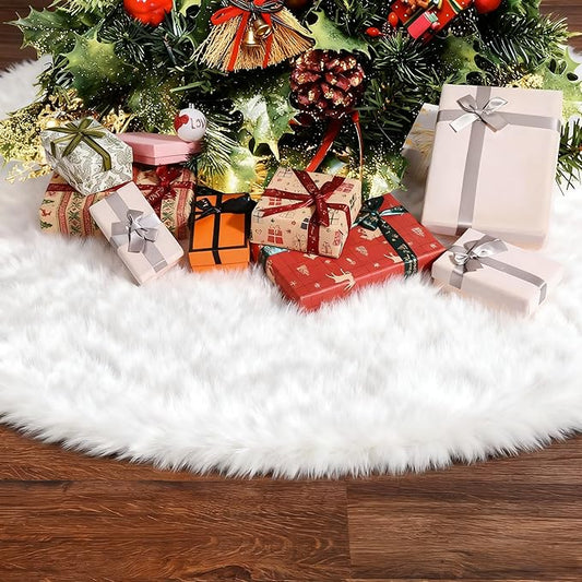 Christmas Tree Skirt 60 Inch, Faux Fur Tree Skirt for Christmas Decorations