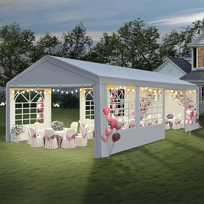 GARTOO 13' x 26' Heavy Duty Party Tent - Event Shelter Canopy Outdoor Wedding Gazebo with 4 Sand Bags for Wedding, Birthday Party, Outdoor Event