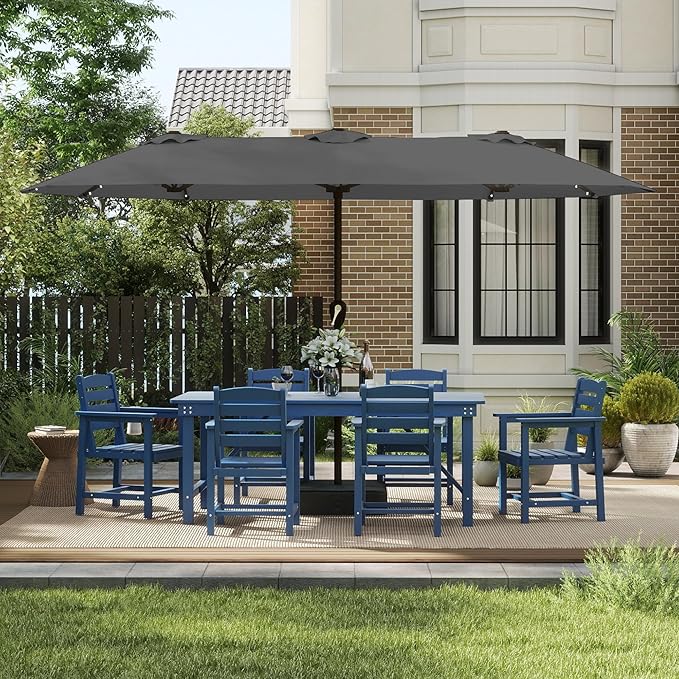 13FT Double-Sided Patio Umbrella with 48 Solar LED Lights, Large Rectangular Outdoor Market Umbrella with Crank Handle, Vented Canopy, Heavy-Duty 12 Rib Steel Frame, for Backyard, Garden, Pool, Grey