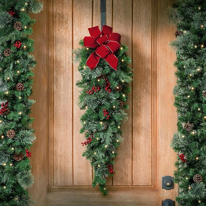 Haute Decor Classic 3 Foot Pre-lit Artificial Fir Christmas Swag, 30 Warm White LED Lights, Indoor/Outdoor Use, Lighted Holiday Decoration, Battery Operated with Automatic Timer