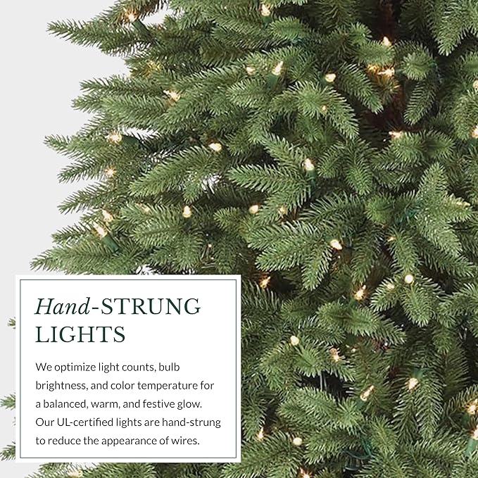 Balsam Hill Stratford Spruce - Slim Artificial Christmas Tree with True Needle Foliage & Premium Stand for Small Spaces, Clear Incandescent, 9ft