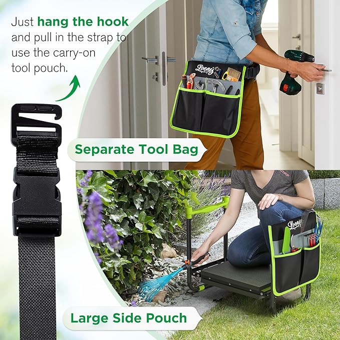 10.8¡± Wide Garden Kneeler and Seat, Heavy Duty Foldable Gardening Stool with Tool Belt Pouch, Portable Gardening Bench Chair for Seniors & Parents, Non-Slip & Easy Grip Design
