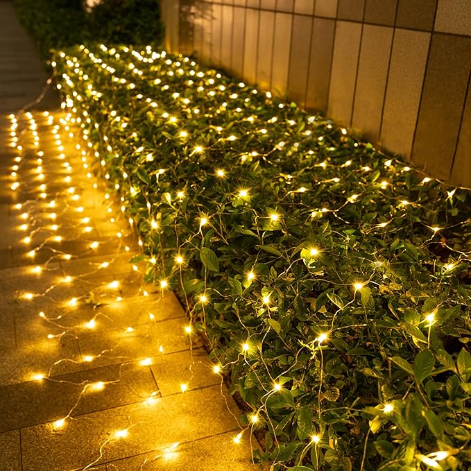 JOYIN 200 LED Christmas Net Lights, 6.5X 10FT Christmas Mesh Lights with 8 Modes, Connectable, Waterproof for Bushes Trees Yard Indoor Outdoor Xmas Decorations (Warm White)