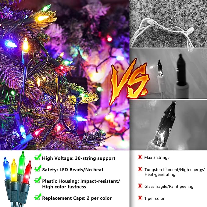 Christmas Lights -1 Pack 21.5FT 100LED Conectable Waterproof String Lights Brighter Detachable Plug-in Lights Indoor & Outdoor for Christmas Decoration(Mulitcolor)